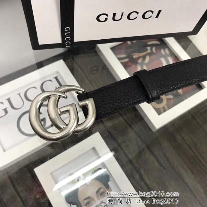 GUCCI古馳 雙G古銀扣頭金屬Gancio 雙面頭層荔枝紋小牛皮 獨特風格 男士皮帶  xfp1430